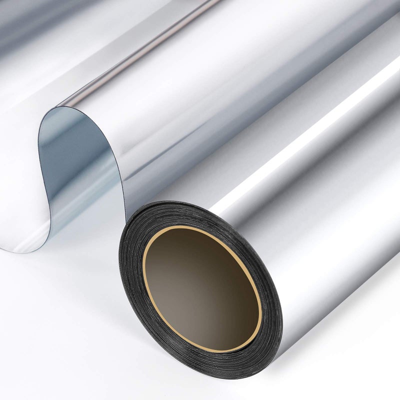 WochiTV One Way Window Film, Window Tint for Home, Heat Control UV Sun Blocking Glass Mirror Tint Non Adhesive Static Cling Reflective Window Privacy Film (Silver 23.6 in x 32.8 Ft) - Image 1